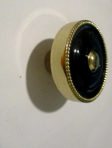 Jaybee  1940 Cabinet Door Drawer Medallion Pull Knob Black & Brass MCM Vtg Cover