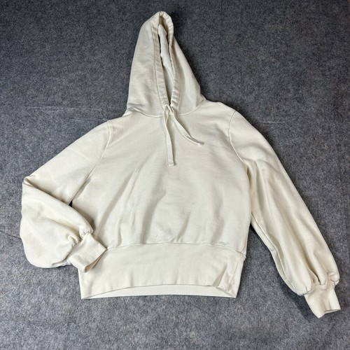 OFF WHITE Felpa con cappuccio Madewell avorio manica a bolla cropped donna difetti medi