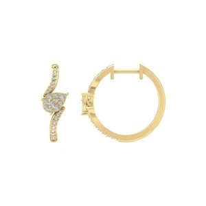 14k Yellow Gold Lab Grown Diamond Composite Hoop Earrings Holiday Gift - Picture 1 of 5