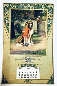 Vtg Dog Pin Up Calendar Sign Hide And Seek 1933 Hutchins Farm Produce Hart MI - Picture 1 of 7