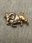 Vintage Aries Brooch/Gold And Silver Tone/Zodiac Brooch/Signed On The Back