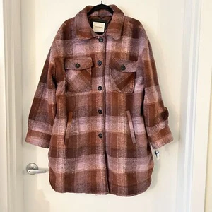 Lucky Brand Plaid Brush Fleece Shacket Mantel Gr. XL Neu mit Etikett - Bild 1 von 8