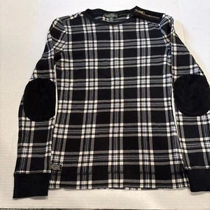 LRL Lauren Jeans Co Women’s XS -Plaid Long Sleeve Knit Top Suede Elbow Patches - Picture 1 of 5