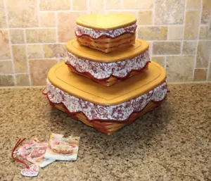 Longaberger LOT of 3 Valentines Day Sweetheart baskets Sets Wood Lids Liners etc - Picture 1 of 12