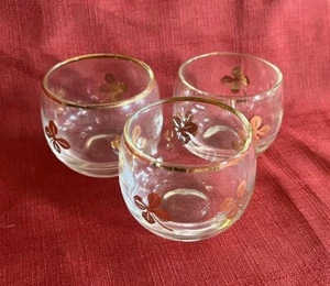 Four Leaf Clover/Shamrock Round Tumbler Glasses Set Of 3 Gold Barware Vintage - Picture 1 of 6