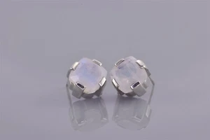 Pendientes de poste 925 de plata esterlina de 12 mm x 12 mm de piedra lunar - Imagen 1 de 5
