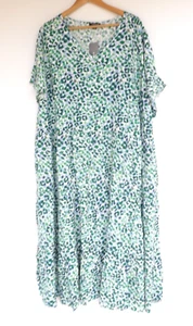 New Autograph Dress 24 Womens Tiered Midi Green Blue White Flutter Sleeve - Picture 1 of 8