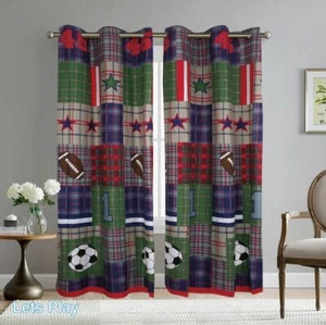 Kids Boys Girls Bedroom Sport Star Lets Play Football and Soccer Curtain Set - Picture 1 of 1