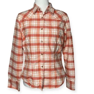 Camisa Shyanne Mujer Naranja Blanca Pequeña Perla Occidental A Presión Manga Larga Botón Liso - Imagen 1 de 8