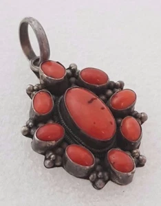silver and pink salmon coral very old antique pendant 925 Zuni Pink Coral  - Picture 1 of 1