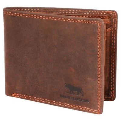 MORUCHA Mens Genuine Distressed Hunter Leather RFID Blocking Wallet - Image 1 of 4