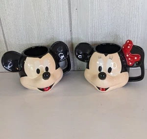 VTG Disney Minnie Mickey Mouse Figure Head Mugs Bundle Set Of 2 90s EUC - Picture 1 of 8