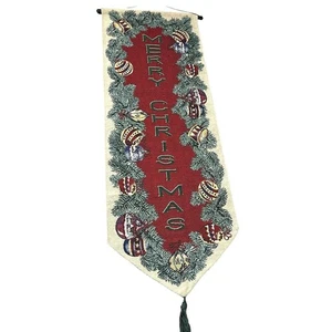 Vintage Merry Christmas Tapestry Hanging Wall Runner 12" X 38" - Picture 1 of 9