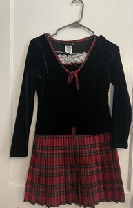 Girls Emily West Long Sleeve Velvet Jacket Dress Pleated Red Plaid Size 10 - Picture 1 of 7