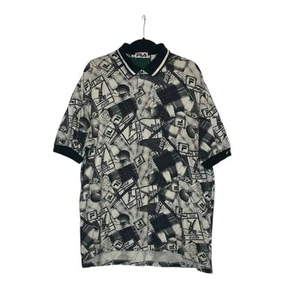 Fila black white golf stamps all over print short sleeves polo shirt size large - Picture 1 of 12