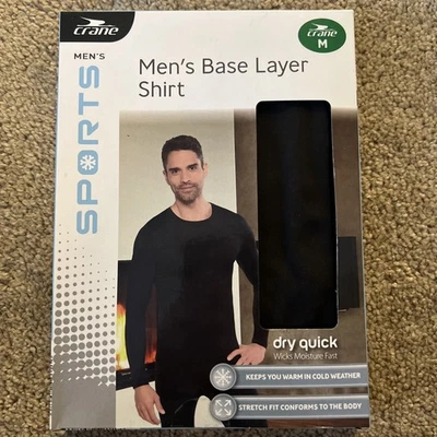 Men’s Sports Base Layer Shirt Medium Crane Wicks Moisture Quick Dry Black Top - Image 1 of 4