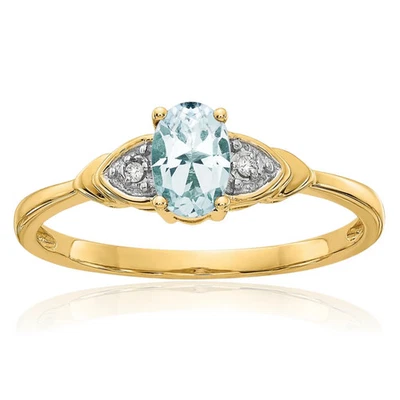 14K Solid Yellow Gold Aquamarine Diamond Ring - Image 1 of 4