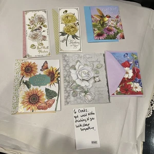 6er Set Grußkarten - Get Well, Thinking of You & Sympathy - Blumenmuster - Bild 1 von 7