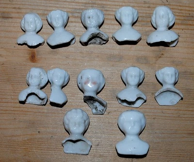 12 antique German tiny/small glazed doll heads, damaged,Puppenköpfe 0502 - Bild 1 von 4