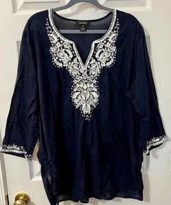 Karen Kane Damen 3X Tunika Perlen bestickt Pailletten marine leicht Baumwolle - Bild 1 von 6