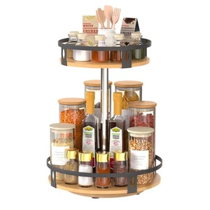 Wood Lazy Susan Organizer, 2-Tier 360° Rotating Spice Rack, 11 Inch Lazy Susa... - Picture 1 of 7
