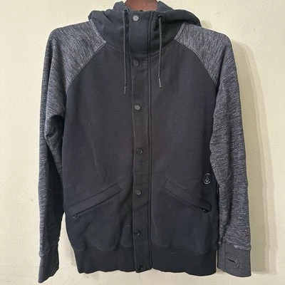 Volcom Jacket Size Medium Black And Grey Sleeves Full-Zip Hoodie Fleece - Image 1 of 4