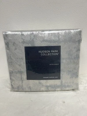Hudson Park Woven Shibori Full / Queen Duvet Cover Light Slate New - Image 1 of 3