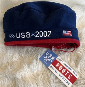 VTG 2002 US Winter Olympics Team Roots Official Outfitter Blue Fleece Beret Tags - Picture 1 of 8