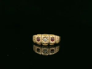 Viktorianischer Ring 18 kt Gelbgold, Rubin & Diamant - Größe N - Bild 1 von 13