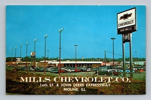Postcard IL Moline Illinois Mill's Chevrolet Co. Car Dealership Sign vintage  - Picture 1 of 2