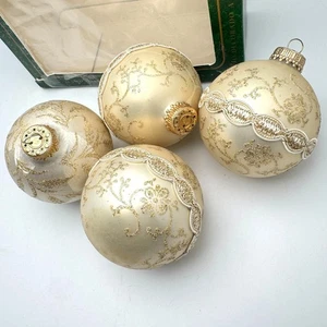 Krebs Glas Viktorianischer Weihnachtsschmuck 4er Set Creme Gold Glitzer Vintage 2,5" - Bild 1 von 16