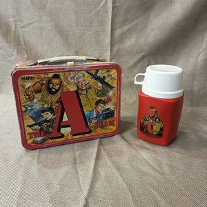 Vtg 1983 THE A-TEAM Metal Lunch Box & Thermos w Mr T, Hannibal, Murdock, Faceman - Picture 1 of 11