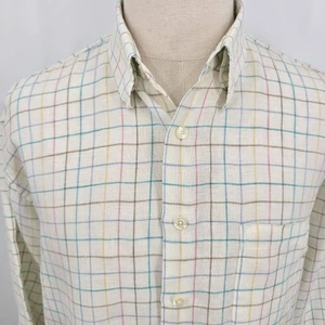 Camicia Oxford Orvis 100% lino con bottoni bianco sporco multicolore check uomo XL - Foto 1 di 7