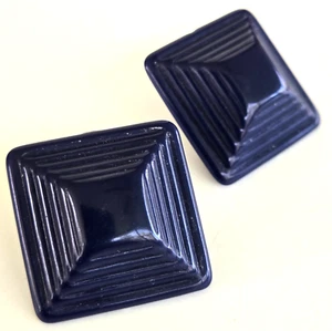 Vintage Navy Blue Plastic Stepped Square Pyramid Pierced Earrings 1-1/16" - Picture 1 of 4