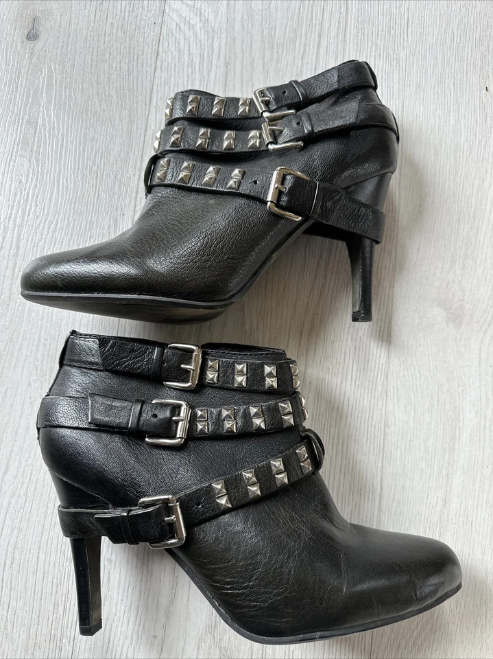 Report Electra Negro Hebilla Botines Tacones Motociclista Gótico Emo Talla 9.5 Foto 1 de 4