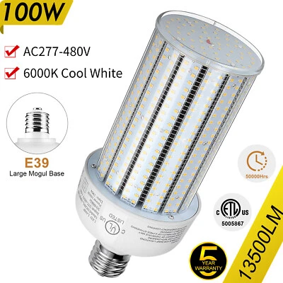 277-480V 100W LED Corn Light Industrial Commercial High Bay Lamp E39 Mogul Base - Image 1 of 4