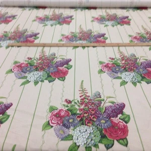 TELA BAILEY & GRIFFIN REINO UNIDO IMPRESIÓN A MANO CHINTZ ""GLYNDON"" GRAN RAYA VERDE FLORAL - Imagen 1 de 5