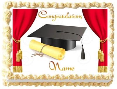 Graduation Red Curtains Image 食用蛋糕顶层磨砂床单 — 第 1/2 张图片