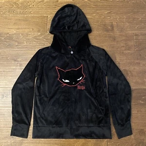 Vtg Y2K 2007 Emily The Strange Black Cat Lace Lined Hoodie L - Picture 1 of 14
