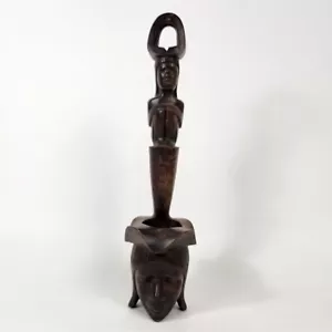 Estatua de fertilidad africana vintage tallada en madera arte tribal - 16" de alto - Imagen 1 de 8