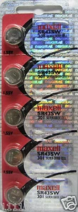 5 Pcs Maxell 1.55V Button Cell Battery SR43SW - Picture 1 of 1
