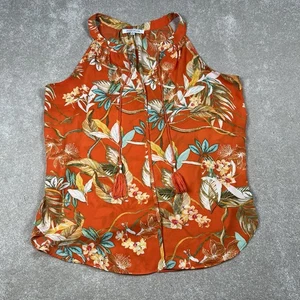 Rose & Olive Floral Sleeveless V Neck Tie Summer Casual Tank Blouse Womens Large - Picture 1 of 10