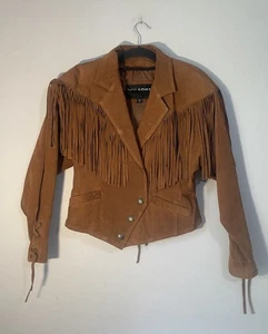 Wilsons Damen mittelbraun Leder Fransen Jacke Western Druckknopf Biker Mantel - Bild 1 von 11