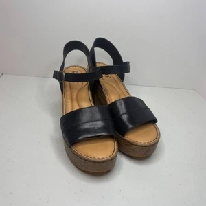 BORN Pavia Full Grain Leather Padded Block Heel Ankle Strap Platform Sandals - Picture 1 of 11