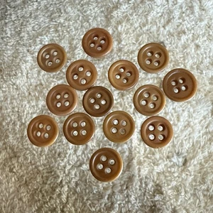 14 Vintage Brown Tan 1/2" 4 Hole Sew Through Buttons Sewing Crafts - Picture 1 of 4