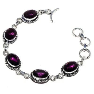 天然紫水晶宝石 925 纯银手链 7-8 英寸 i787 — 第 1/4 张图片