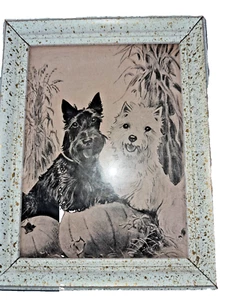 1950's Black & White Scottie Dog Framed Print 5.5 by 7 " - Picture 1 of 4