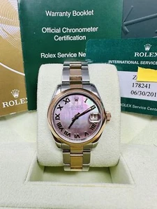 Rolex Datejust 31MM Midsize 178241 Rose Gold Tahitian Mother Of Pearl Dial  - Picture 1 of 12