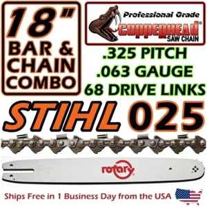 COPPERHEAD 18" BAR & SAW CHAIN FOR STIHL 025 MS250 MS251 26RM3-68, 3005 008 4717 - Picture 1 of 14