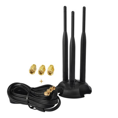 Triple 6dBi Omni Directional Wireless Magnet Antenna MIMO RP-SMA &3X SMA Adapter - Image 1 of 4